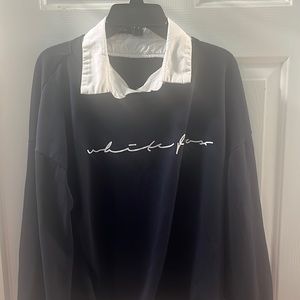 Navy Blue Sweater with White Collar